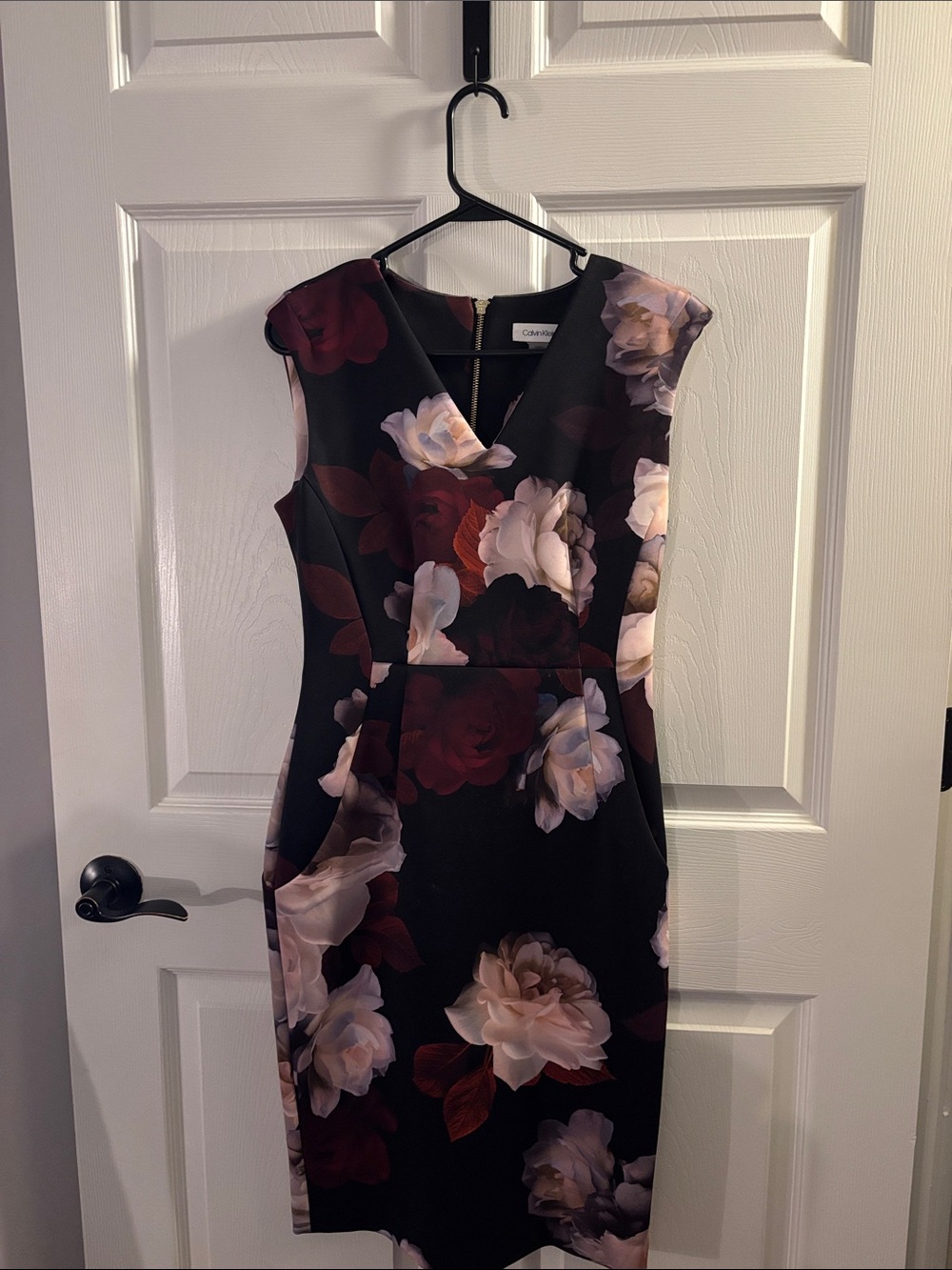 Calvin Klein Black Floral V-Neck Midi Dress